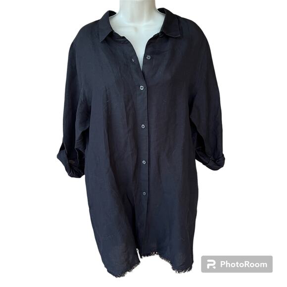 Tommy Bahama St. Lucia Linen Blend Boyfriend Shirt Black Swim Cover Up Women's L - Picture 1 of 12